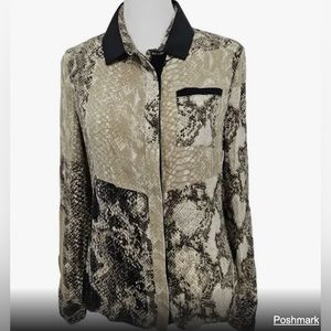 Elie Tahari Snake Print Snap Front Top Size L